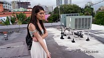 free american student sucks on the roof top pov video