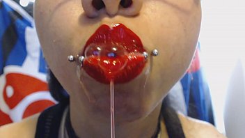 free bright red lips drool and spit a lot of saliva video