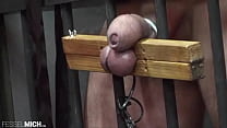 free in cbt testicle with testicle pillory tied up in the cage whipped d in the cell slave interrogation torment video
