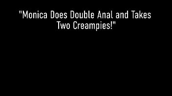 free hot babe monica takes a double creampie after getting dicked in 3some video