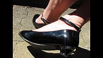 free princess black patent ankle straps isabellesandrines shows her pretty feet in public video