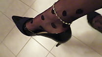 free princess black patent castaluna leather high heels anklet and pantyhose dangling by isabellesandrine video