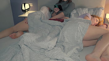 free sharing bed with stepmom and stepsis fucked step sister after she got horny watching step mom suck on it video